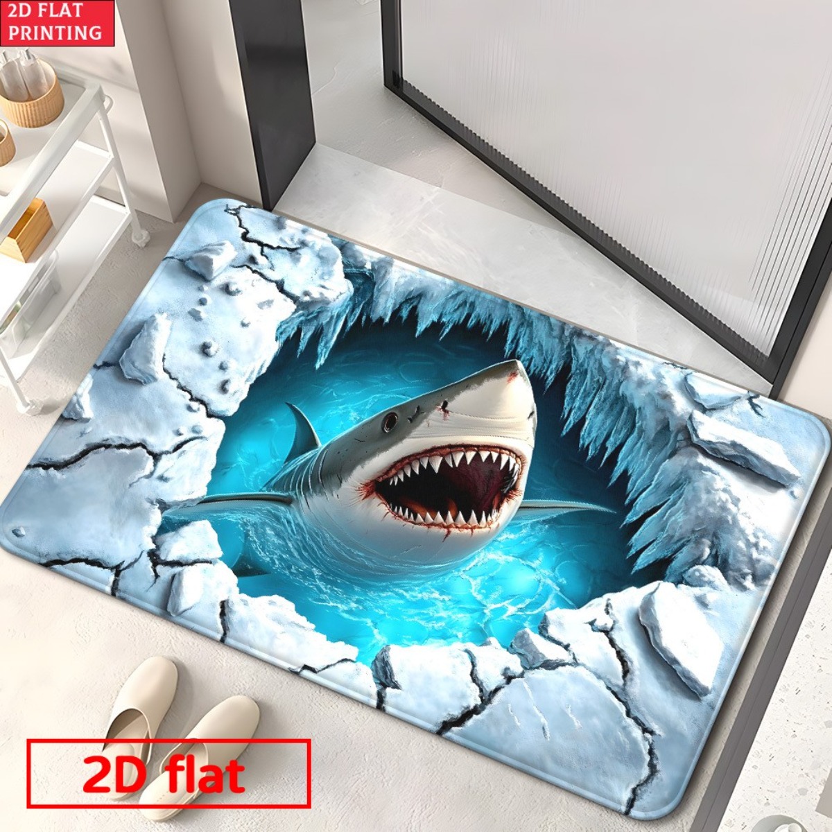 Tapete de Flanela 3D Tubarão Q - Home Bathroom Break avaliação e preço